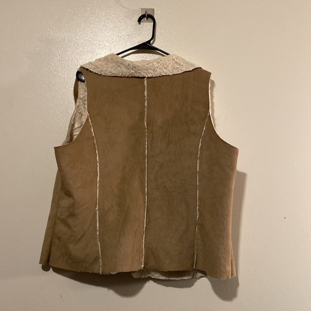 JOUJOU  S/M Tan Faux Shearling Suede-like Asymmetrical rare Vest - Picture 7 of 10